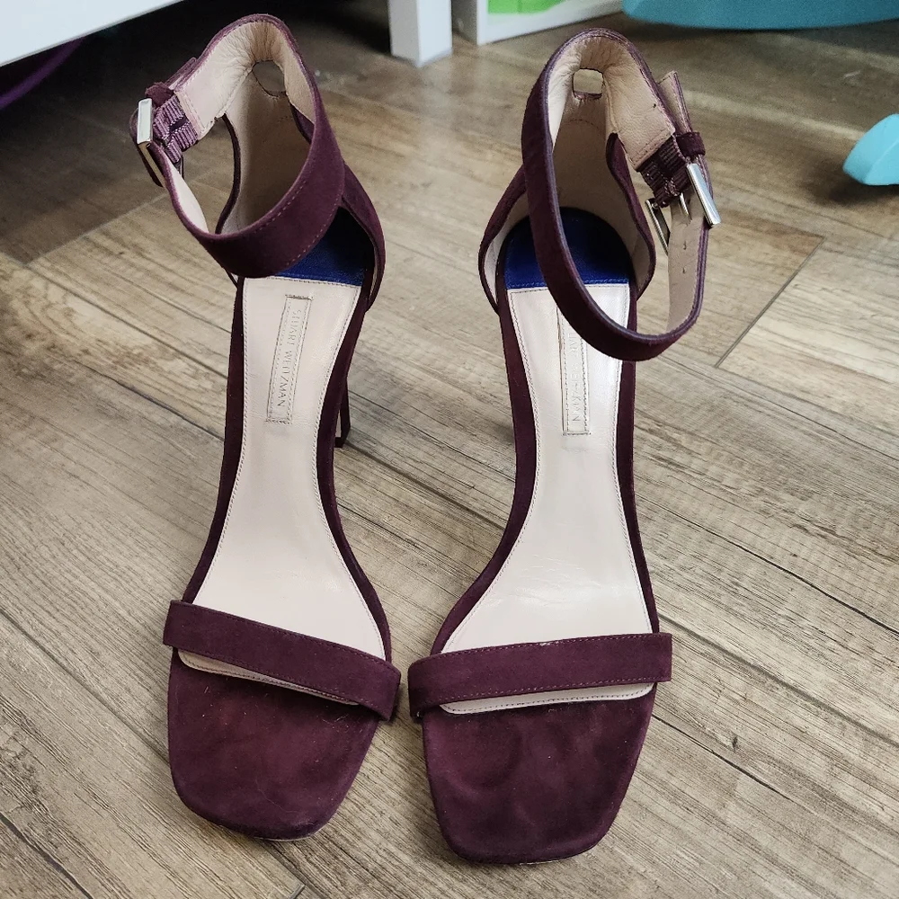Stuart Weitzman Women's Burgundy Suede Nudistcurve Heels G 260502-7 open toe 8.5 - Picture 4 of 17